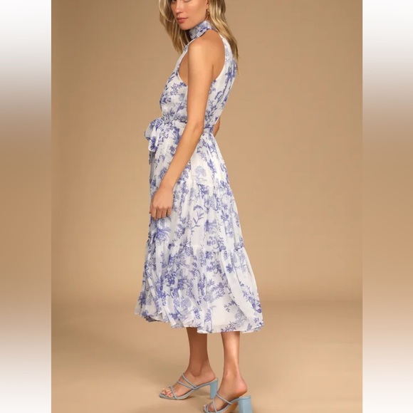 Lulu’s Float to You White Floral Print Halter Tiered Midi Dress NWOT - Picture 3 of 5